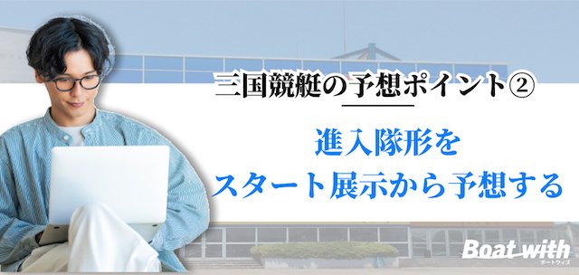 三国競艇場では進入隊形をスタート展示から予想することを紹介する画像