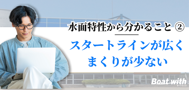 三国競艇場はスタートラインが広くまくりが少ないことを紹介する画像