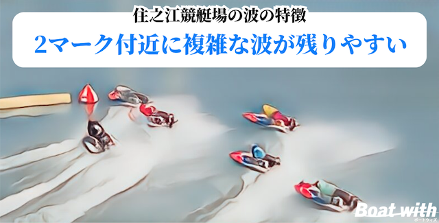 住之江競艇場は2マーク付近に複雑な波が残りやすいことを紹介する画像