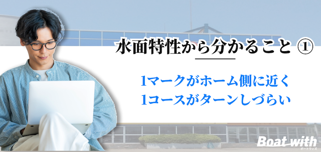 平和島競艇では1マークがホーム側に近く1コースがターンしづらいことを紹介する画像