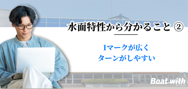 多摩川競艇は1マークが広くターンがしやすいことを紹介する画像