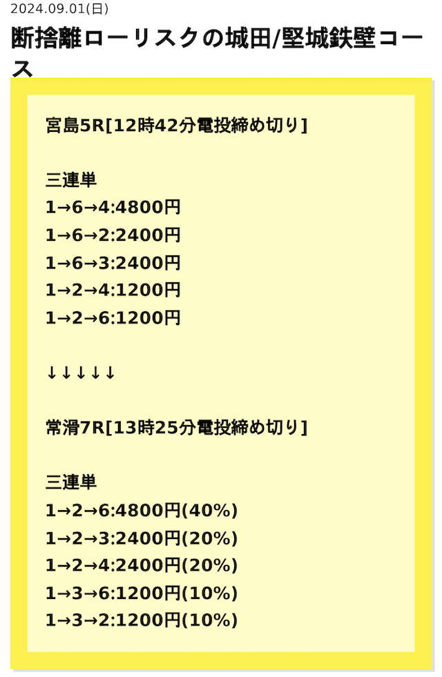 2024年9月1日宮島5R→常滑7Rの予想