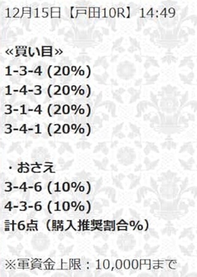 2024年12月15日の戸田10Rの予想
